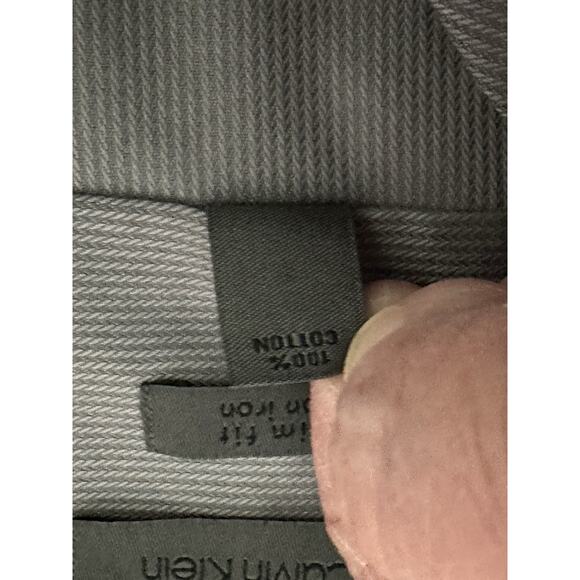 CALVIN KLEIN Slim Fit Non Iron Button Down Shirt Men's 16 32/33 Gray Collared - Picture 10 of 11